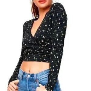 Aritzia Sunday Best Black Floral Wrap Crop Top Long Sleeve